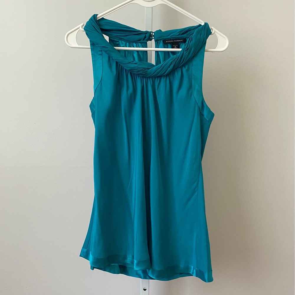 Banana Republic Silk Office Siren Dainty Twisted Neck Tank Top Medium Teal Blue